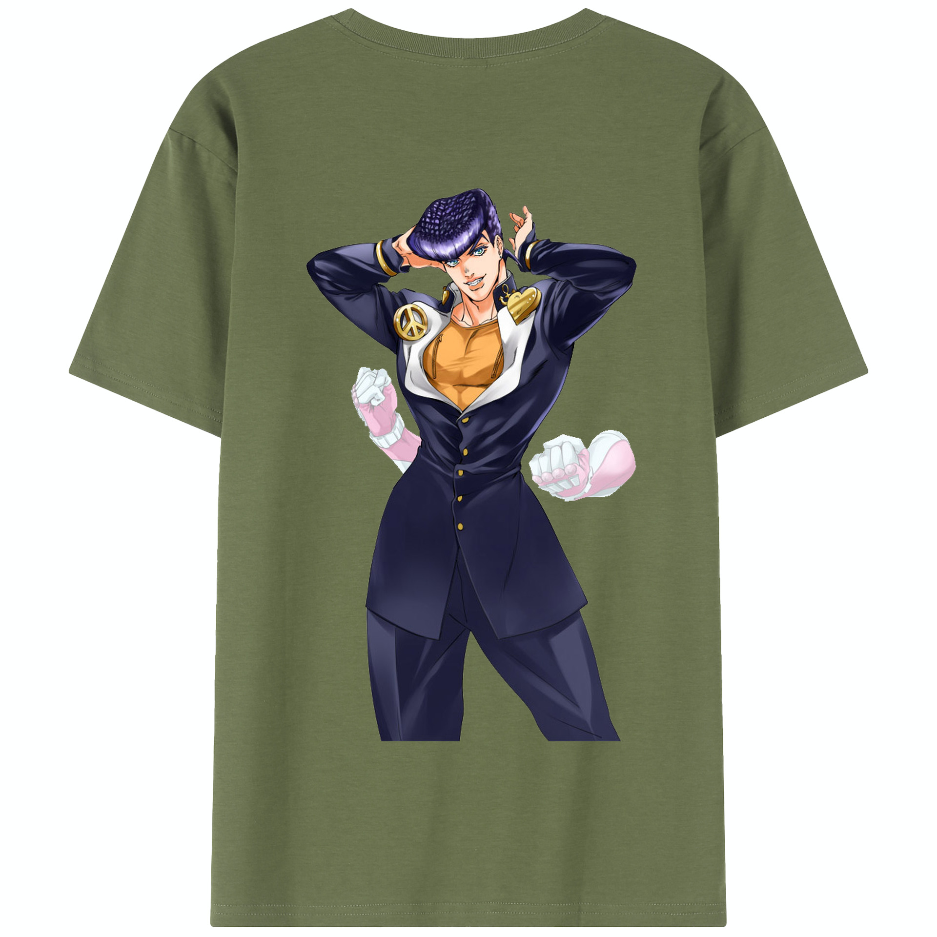 （画像用） ジョジョの奇妙な冒険 ひがしかた じょうすけ JoJo's Bizarre Adventure Higashikata Josuke 綿100％半袖Tシャツ（背面プリント）
